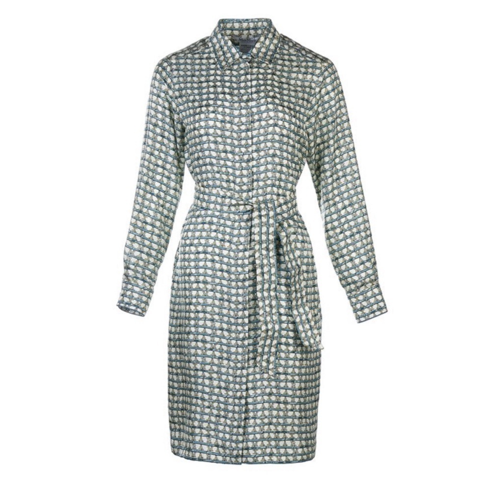 Max Mara Cupido Silk Logo Monogram Shirt Dress Geometric Midi Quiet Luxury - Picture 2 of 16